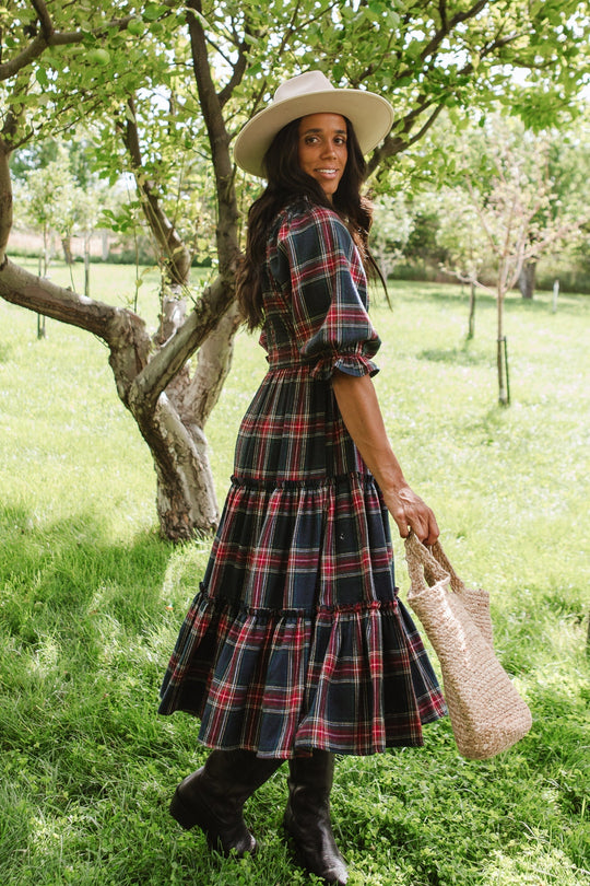 Madeline Dress in Navy Plaid