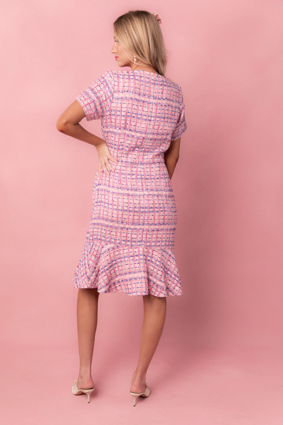 Eloise Dress in Pink Tweed