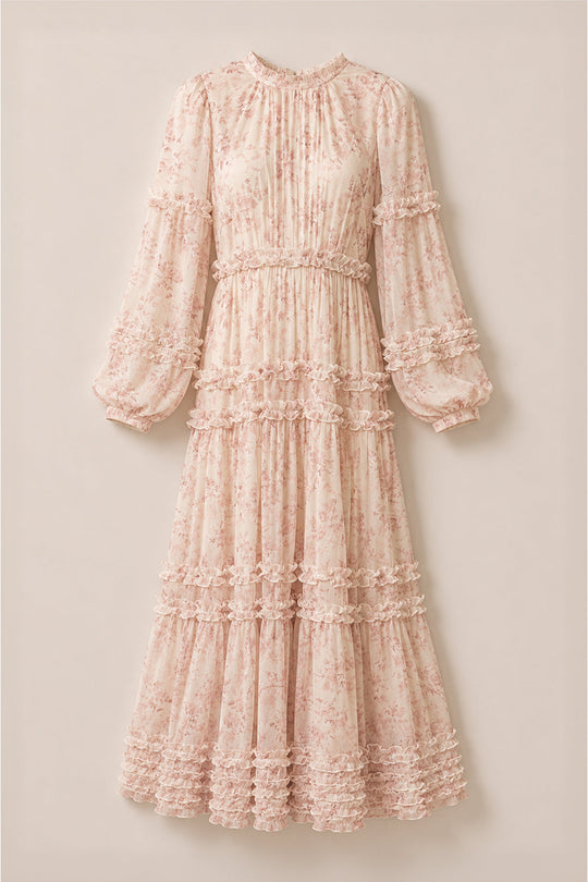 Geneva Dress in Banana Creme Aquarelle Fleur