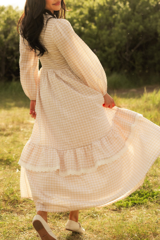 Presley Dress in Cream Gingham-2