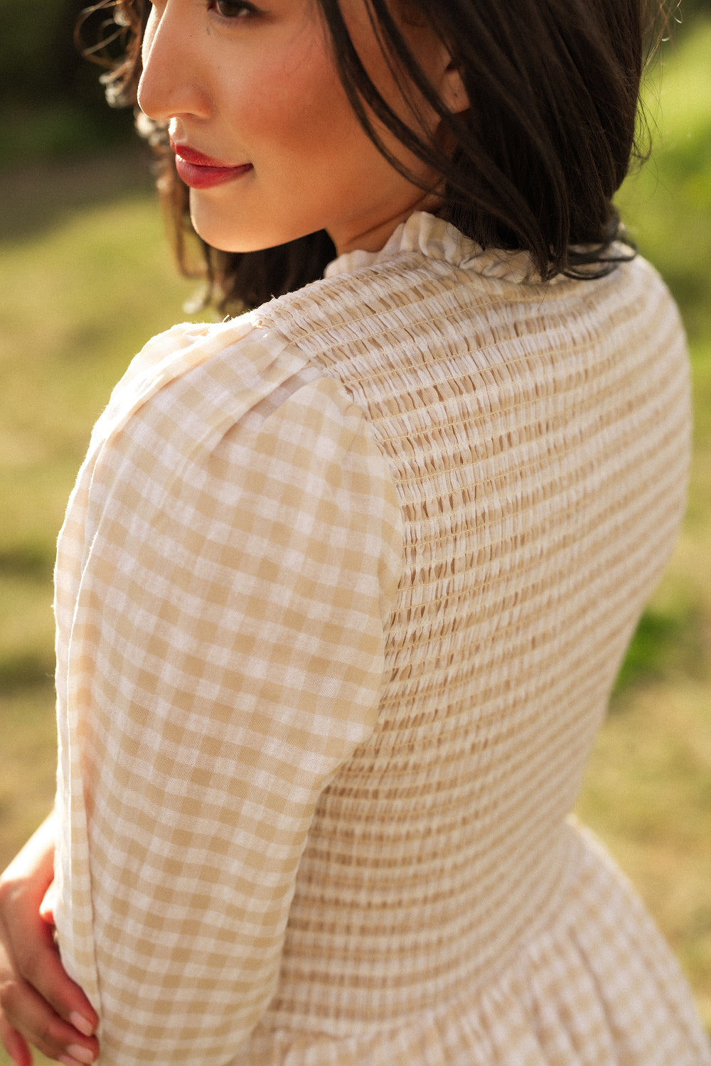 Presley Dress in Cream Gingham-3