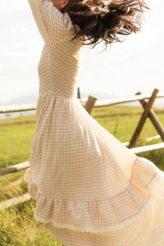 Presley Dress in Cream Gingham-4