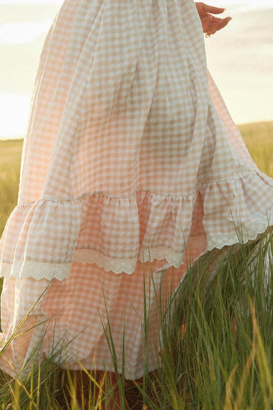 Presley Sleeveless Dress in Cream Gingham-2