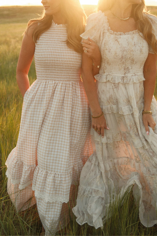 Presley Sleeveless Dress in Cream Gingham-5
