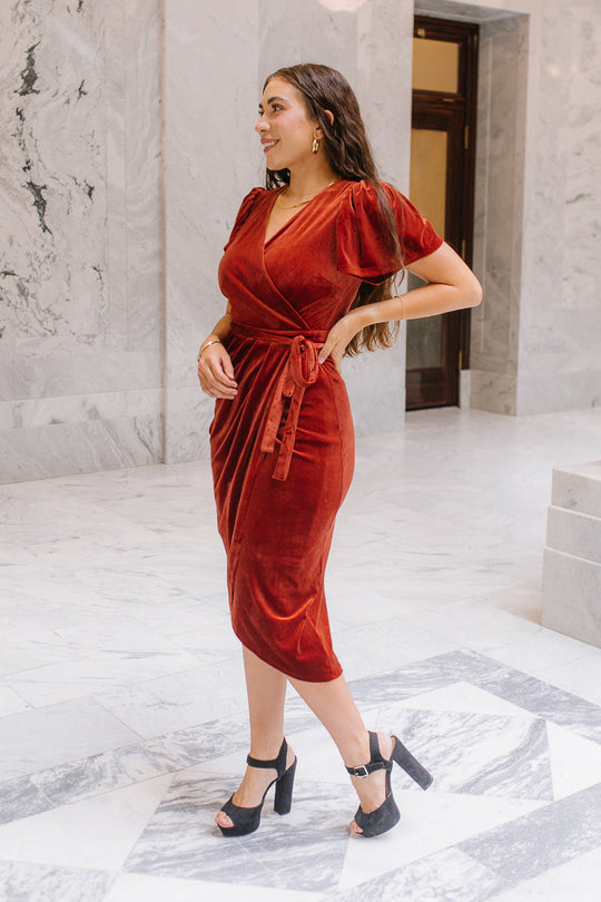 Lillie Dress in Brick Velvet
