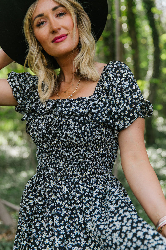 Rae Dress in Black Daisy