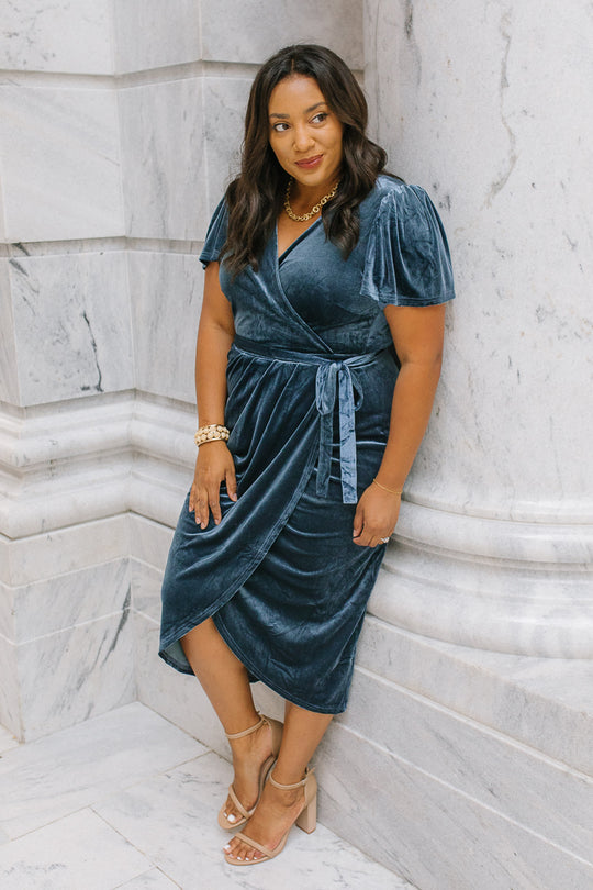 Lillie Dress in Blue Velvet