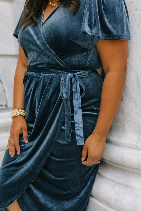 Lillie Dress in Blue Velvet