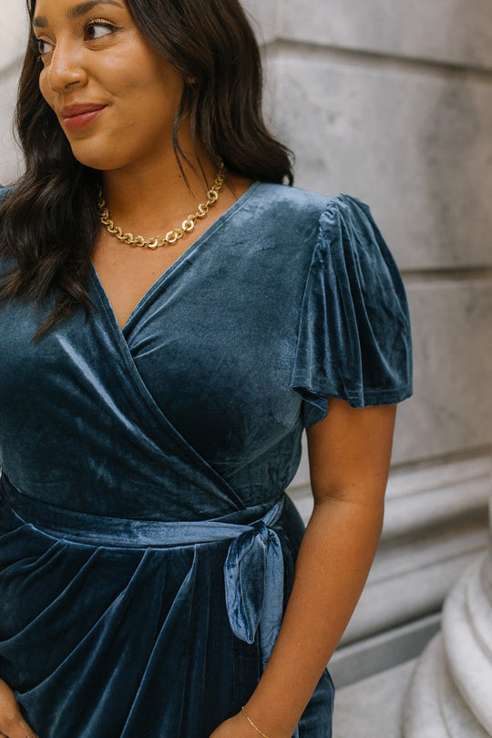 Lillie Dress in Blue Velvet