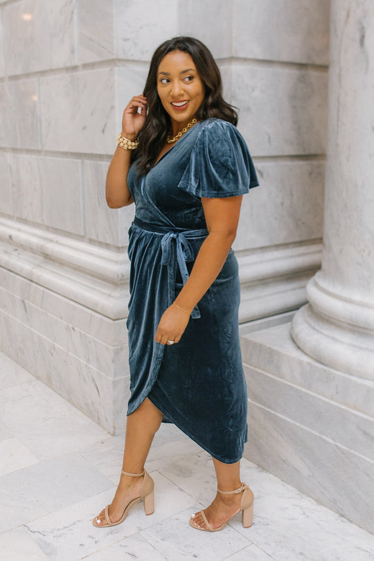 Lillie Dress in Blue Velvet