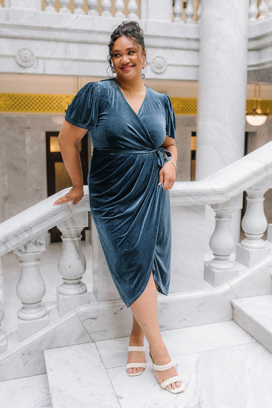 Lillie Dress in Blue Velvet