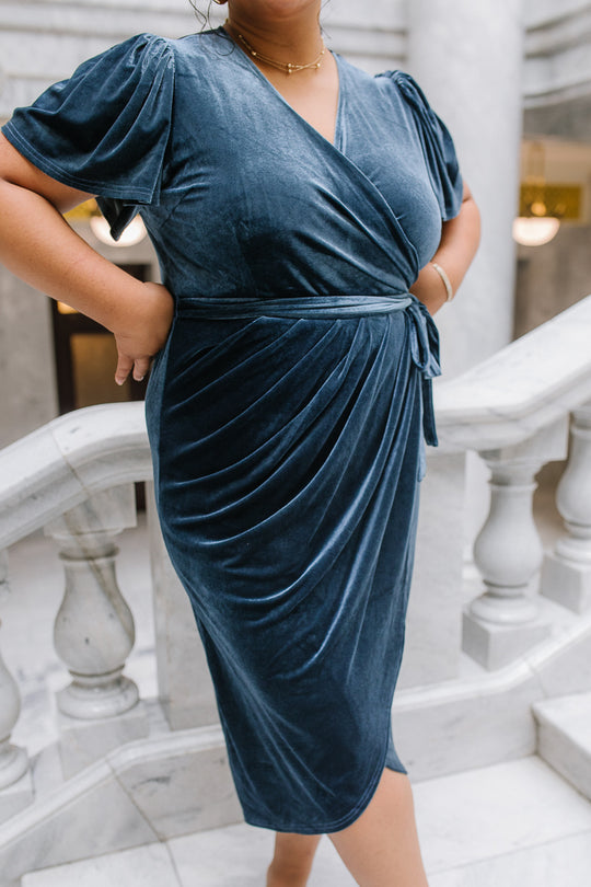 Lillie Dress in Blue Velvet