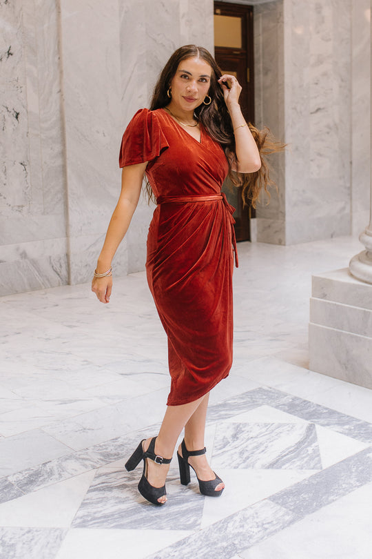 Lillie Dress in Brick Velvet
