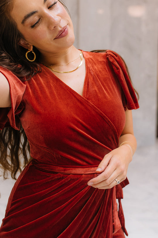 Lillie Dress in Brick Velvet