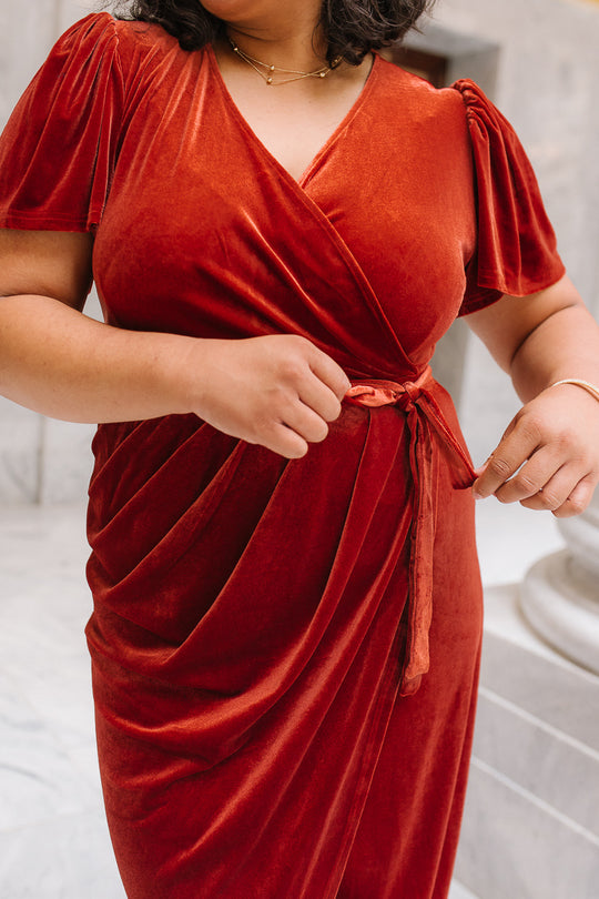 Lillie Dress in Brick Velvet