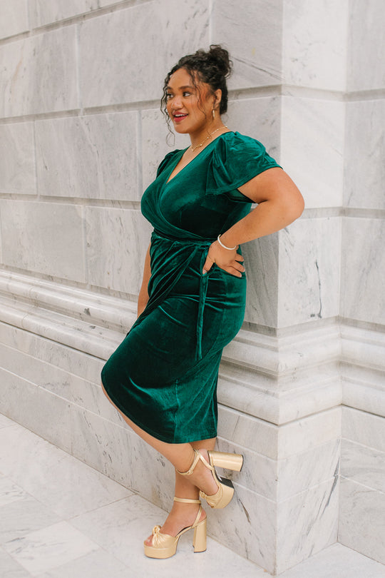 Lillie Dress in Emerald Velvet