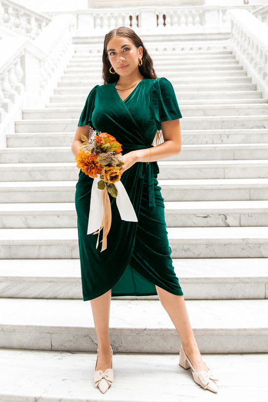 Lillie Dress in Emerald Velvet