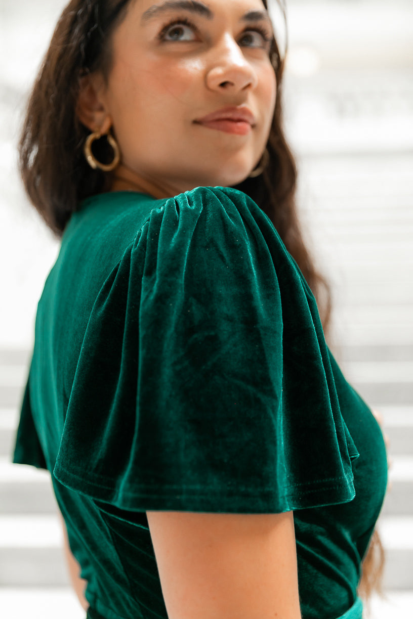 Lillie Dress in Emerald Velvet