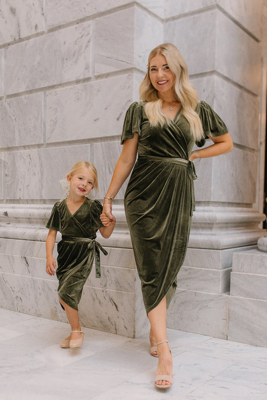 Lillie Dress in Olive Velvet