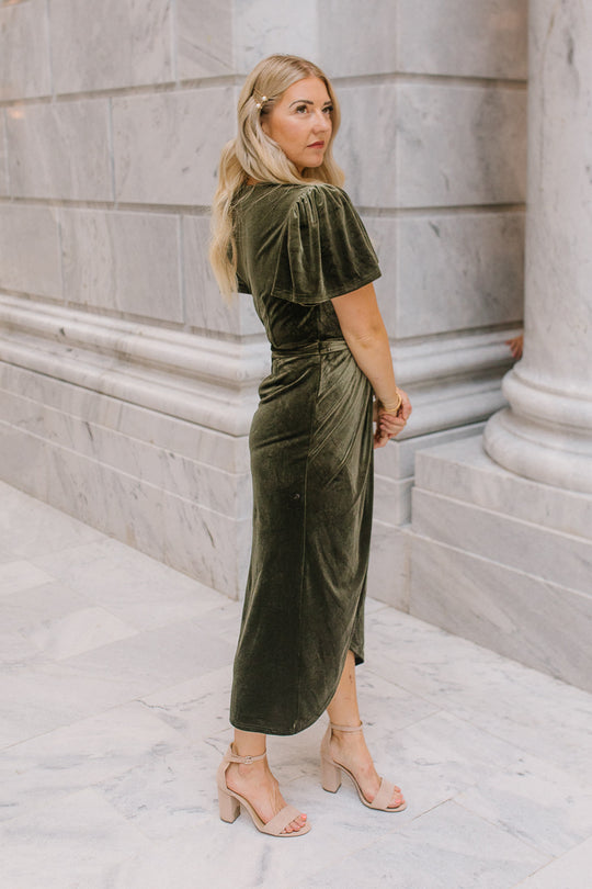 Lillie Dress in Olive Velvet