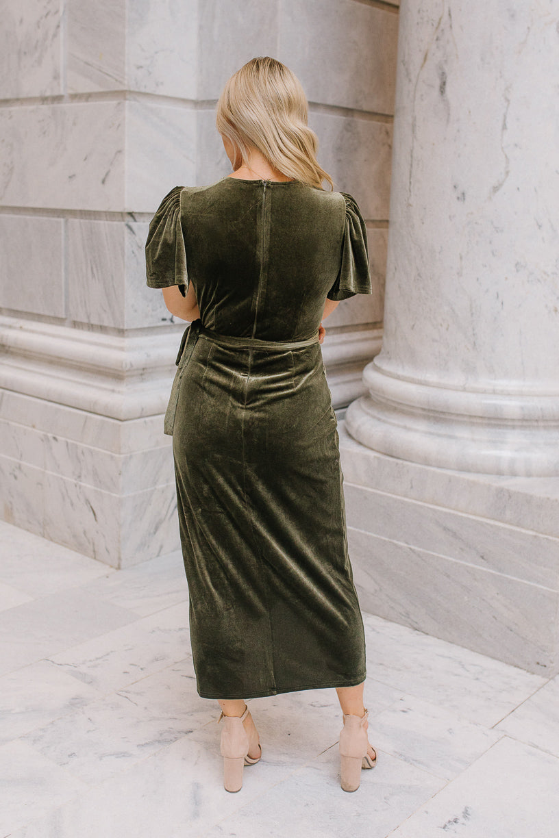 Lillie Dress in Olive Velvet