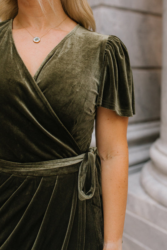 Lillie Dress in Olive Velvet