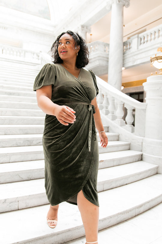 Lillie Dress in Olive Velvet