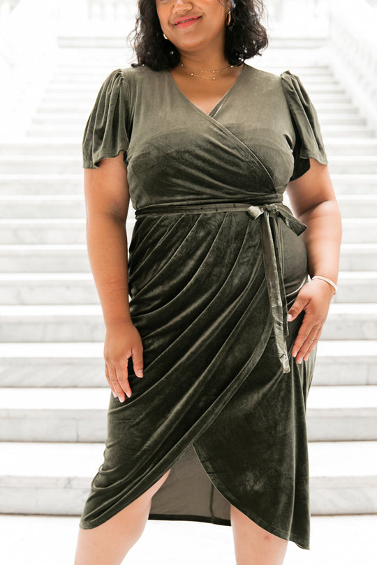 Lillie Dress in Olive Velvet