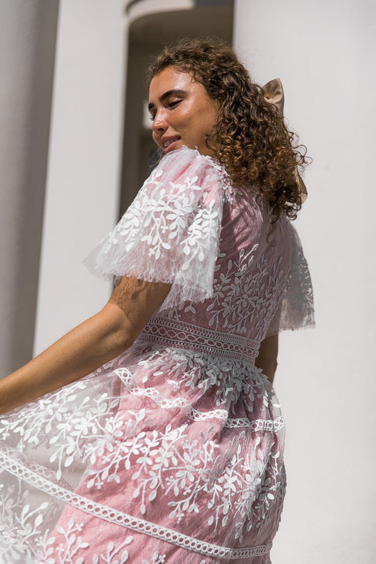 Sicily Dress with Flutter Sleeves in Pink - FINAL SALE-Adult