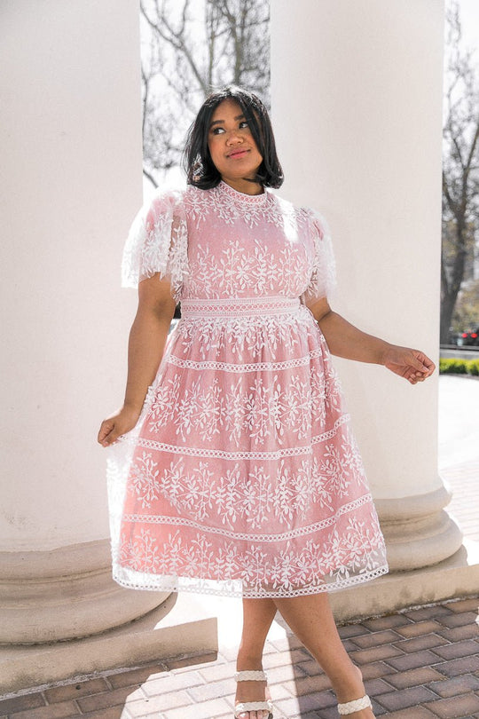 Sicily Dress with Flutter Sleeves in Pink - FINAL SALE-Adult