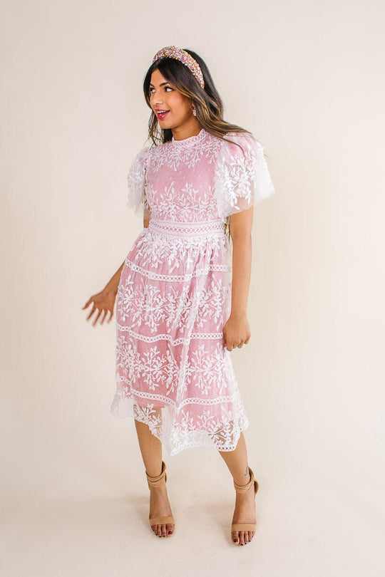 Sicily Dress with Flutter Sleeves in Pink - FINAL SALE-Adult