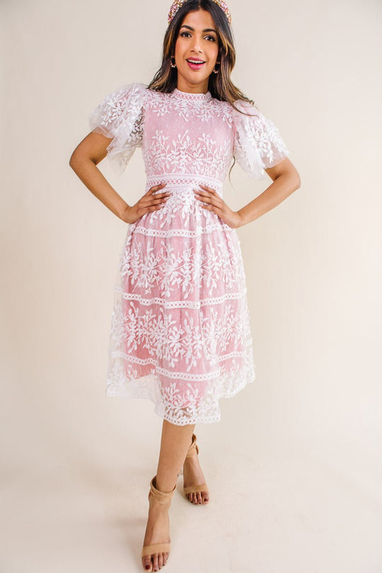 Sicily Dress with Flutter Sleeves in Pink - FINAL SALE-Adult