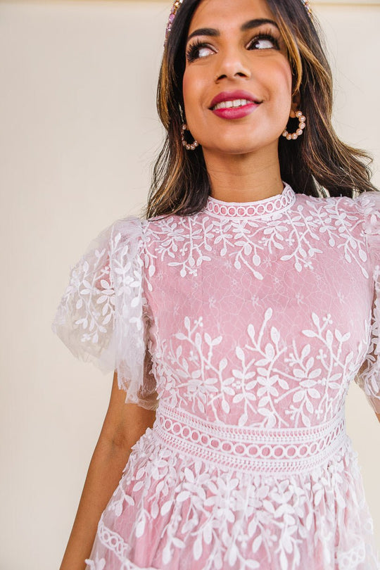 Sicily Dress with Flutter Sleeves in Pink - FINAL SALE-Adult
