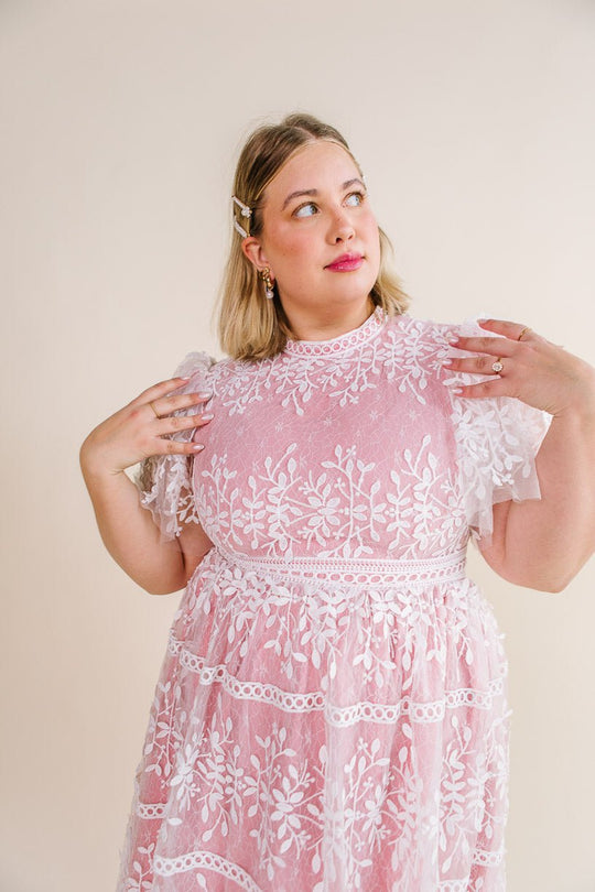 Sicily Dress with Flutter Sleeves in Pink - FINAL SALE-Adult