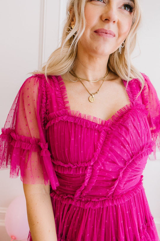 Whimsical Dress with Sweetheart-Neck in Fuchsia - FINAL SALE-Adult