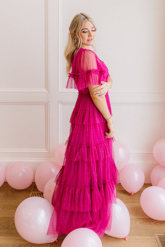 Whimsical Dress with Sweetheart-Neck in Fuchsia - FINAL SALE-Adult