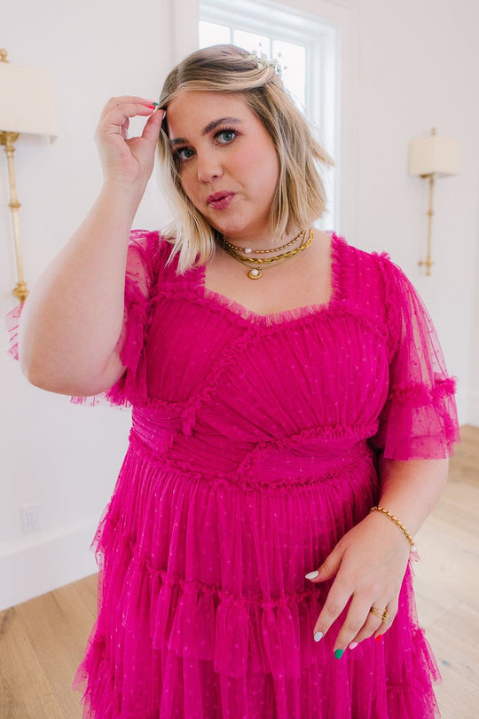 Whimsical Dress with Sweetheart-Neck in Fuchsia - FINAL SALE-Adult